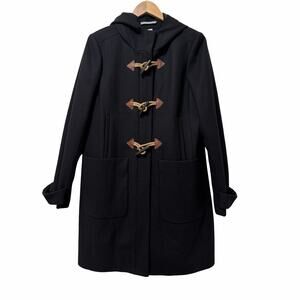 J Crew Womens Toggle Wool Blend Long Coat‎ Size 14 Black Heavyweight Winter Coat